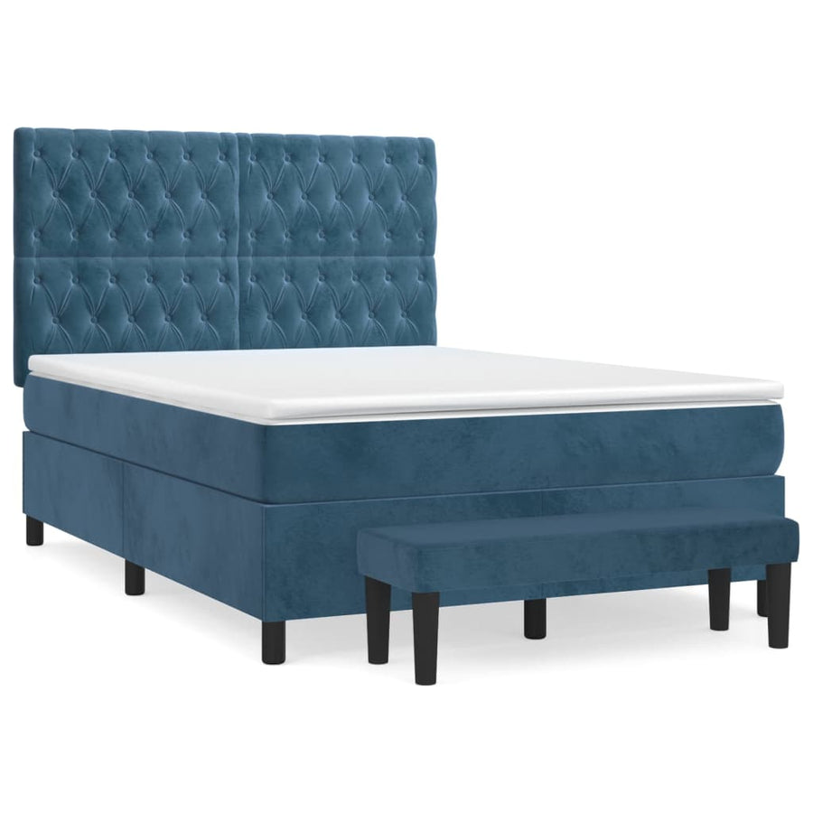 Boxspring Met Matras Fluweel Donkerblauw 140 x 200 cm Getuft ontwerp