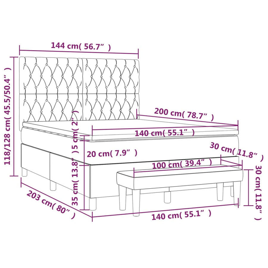 Boxspring Met Matras Fluweel Donkerblauw 140 x 200 cm Getuft ontwerp