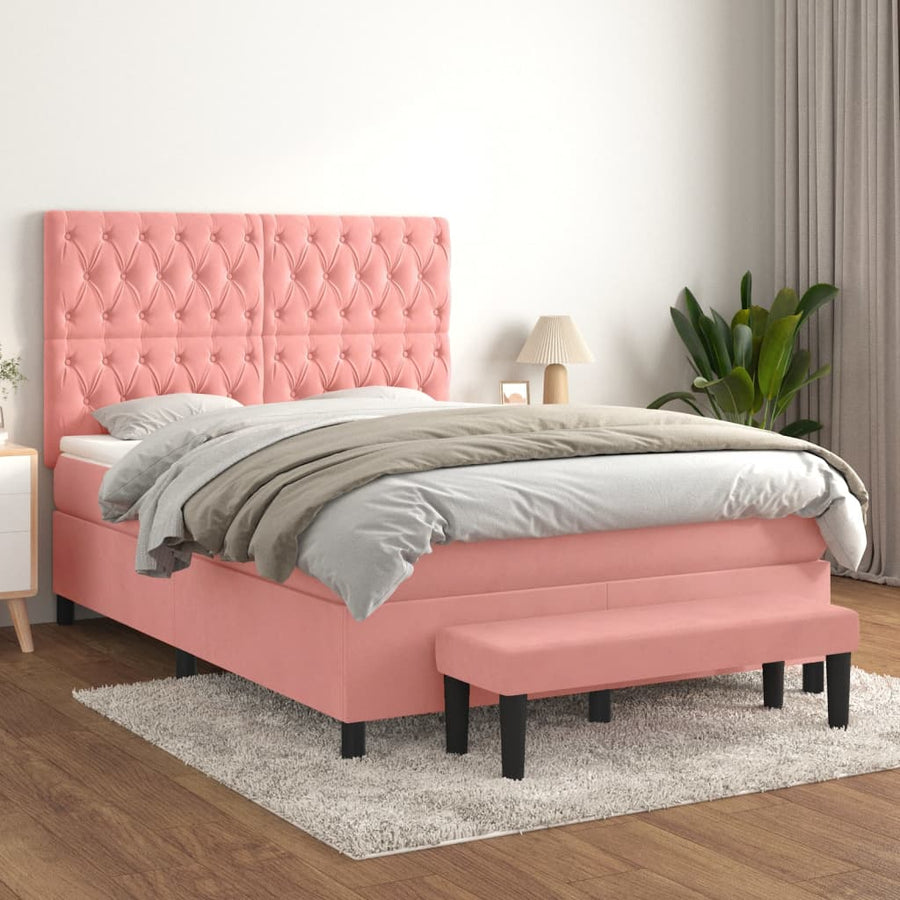 Boxspring Met Matras Fluweel 140 x 200 cm