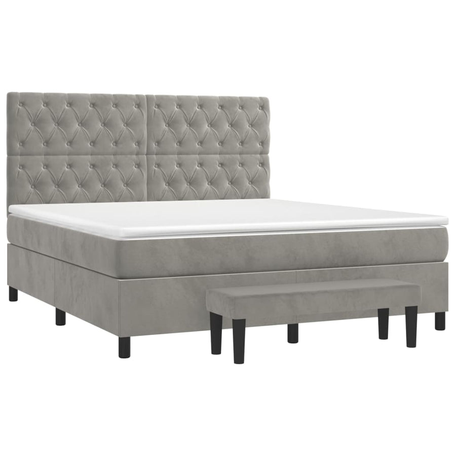 Boxspring Met Matras Fluweel Lichtgrijs 160 x 200 cm Getuft ontwerp