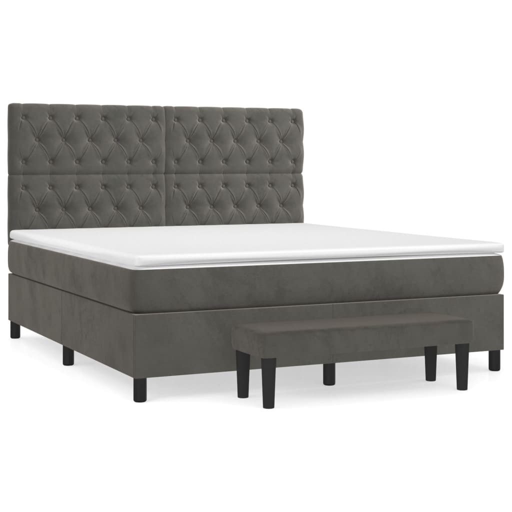 Boxspring Met Matras Fluweel Donkergrijs 160 x 200 cm Getuft ontwerp
