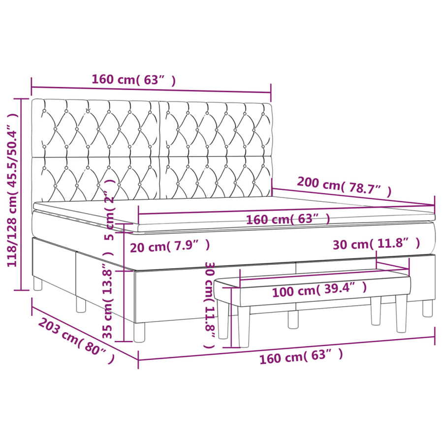 Boxspring Met Matras Fluweel 160 x 200 cm