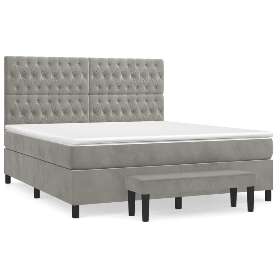 Boxspring Met Matras Fluweel Lichtgrijs 180 x 200 cm Getuft ontwerp