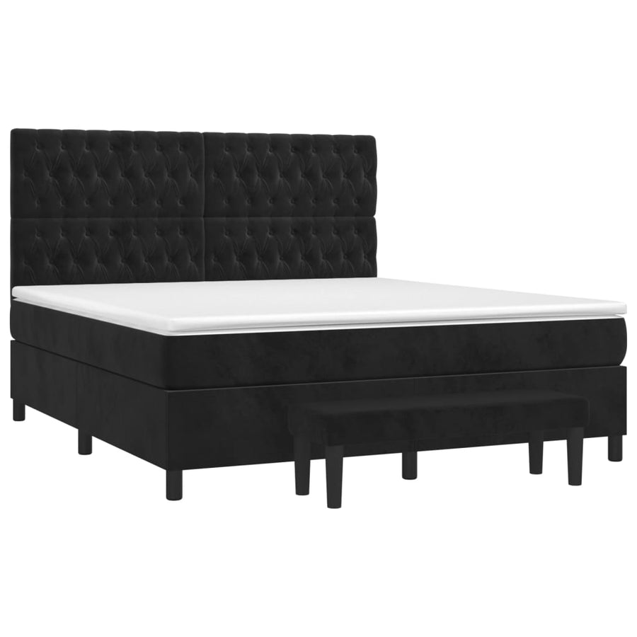 Boxspring Met Matras Fluweel Zwart 180X200 Cm Zwart 180 x 200 cm Getuft ontwerp