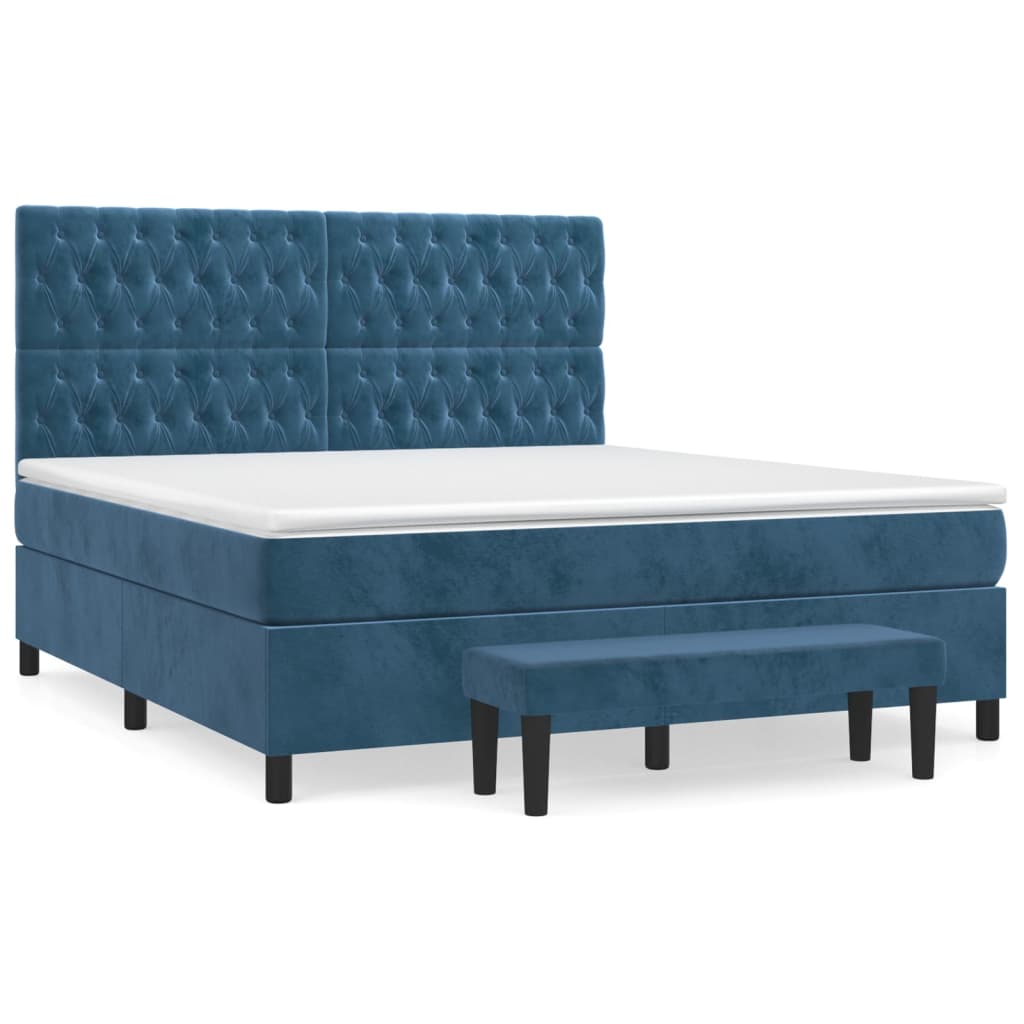 Boxspring met matras fluweel donkerblauw 180x200 cm