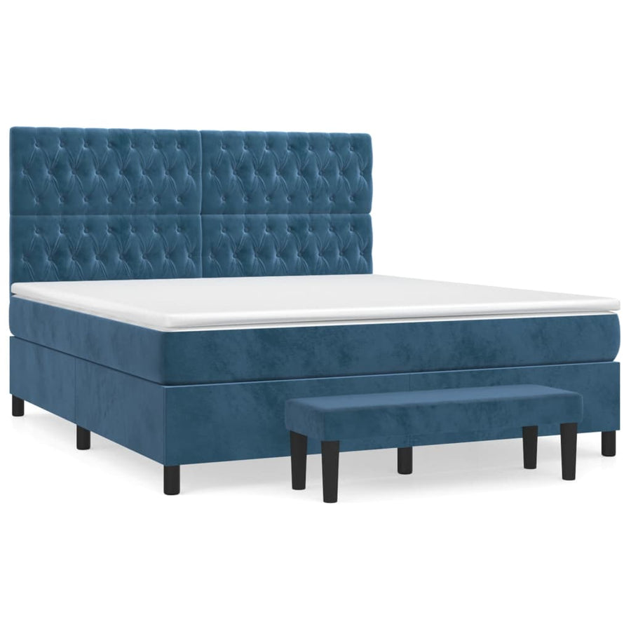 Boxspring met matras fluweel donkerblauw 180x200 cm
