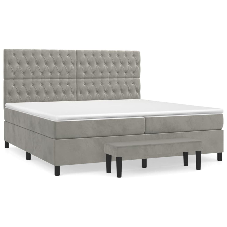 Boxspring Met Matras Fluweel Lichtgrijs 200 x 200 cm Getuft ontwerp