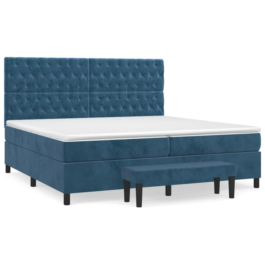 Boxspring Met Matras Fluweel Donkerblauw 200 x 200 cm Getuft ontwerp
