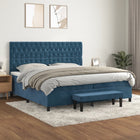 Box spring with velvet dark blue mattress 200x200 cm