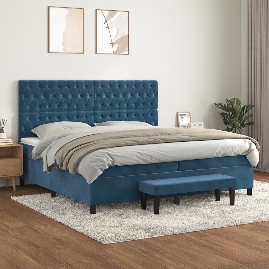 Boxspring Met Matras Fluweel Donkerblauw 200 x 200 cm Getuft ontwerp