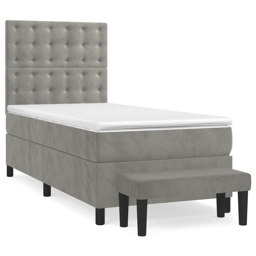Boxspring Met Matras Fluweel Lichtgrijs 80 x 200 cm Knopen