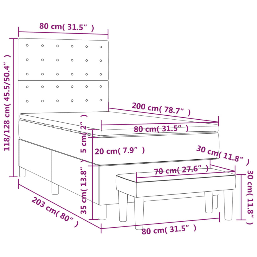 Boxspring Met Matras Fluweel Lichtgrijs 80 x 200 cm Knopen