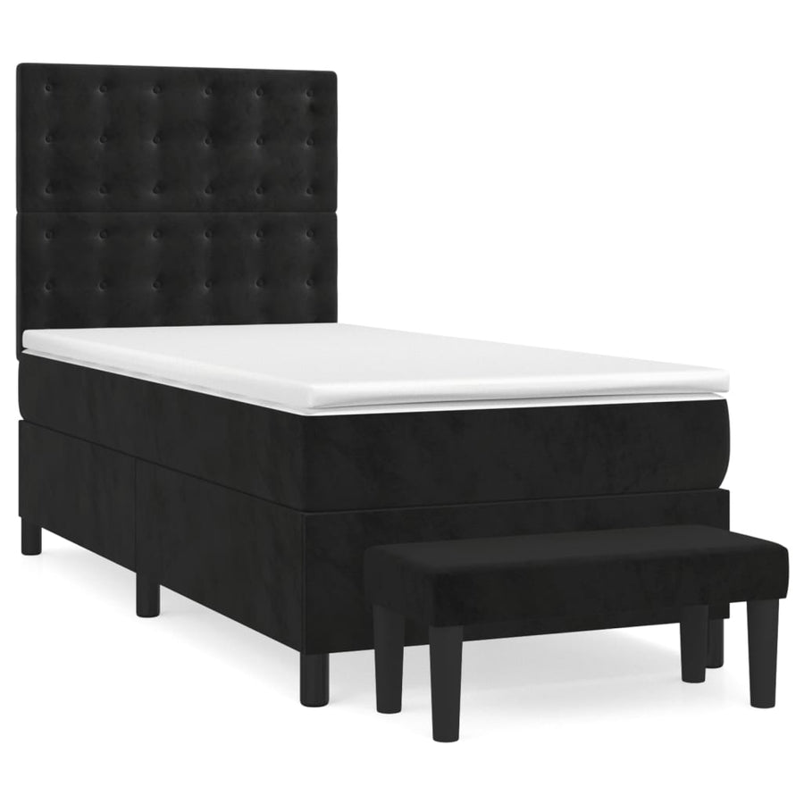 Boxspring Met Matras Fluweel Zwart 80 x 200 cm Knopen