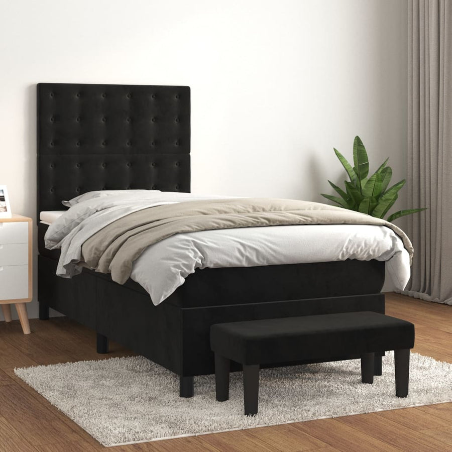Boxspring Met Matras Fluweel Zwart 80 x 200 cm Knopen