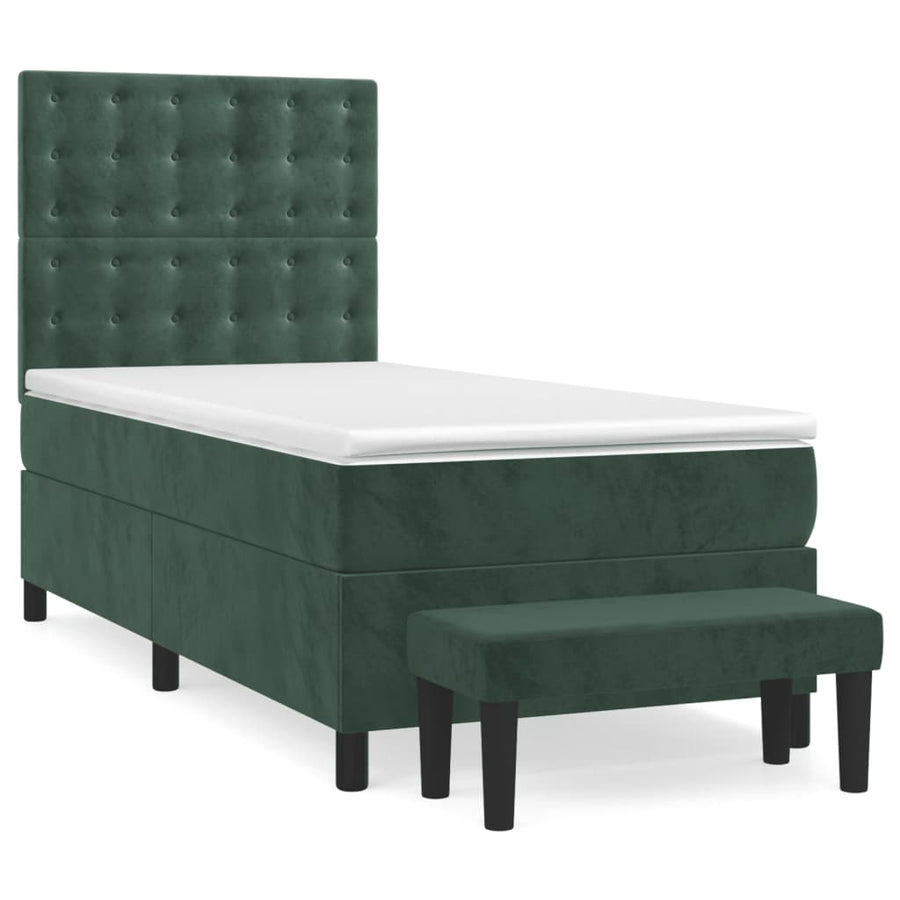 Boxspring Met Matras Fluweel Donkergroen 80X200 Cm 80 x 200 cm Knopen