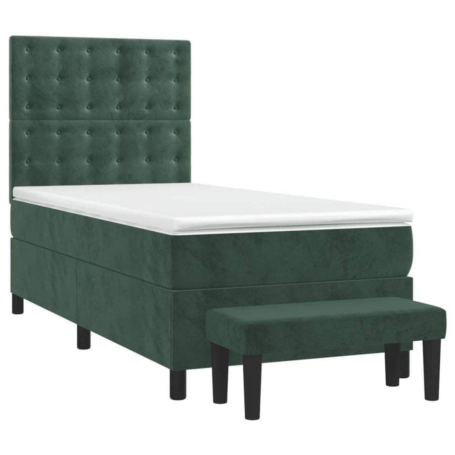 Boxspring Met Matras Fluweel Donkergroen 80X200 Cm 80 x 200 cm Knopen