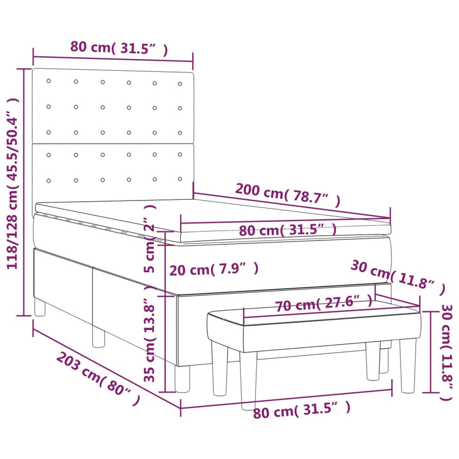 Boxspring Met Matras Fluweel Roze 80 x 200 cm Knopen