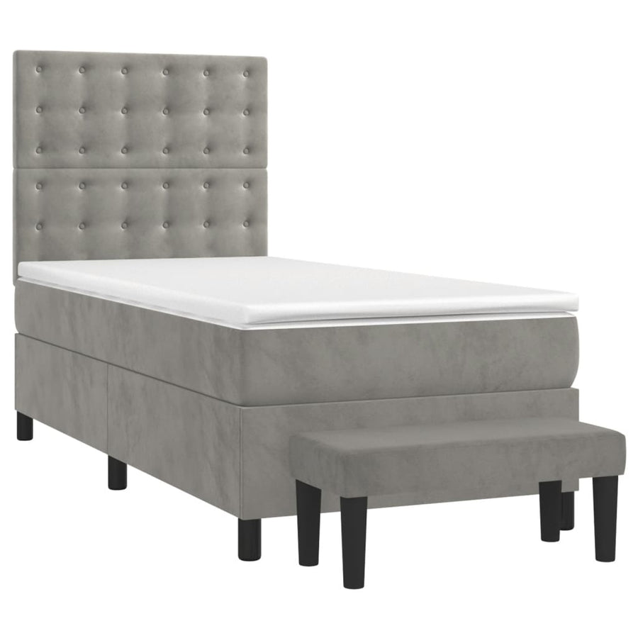 Boxspring Met Matras Fluweel Lichtgrijs 90 x 190 cm Knopen