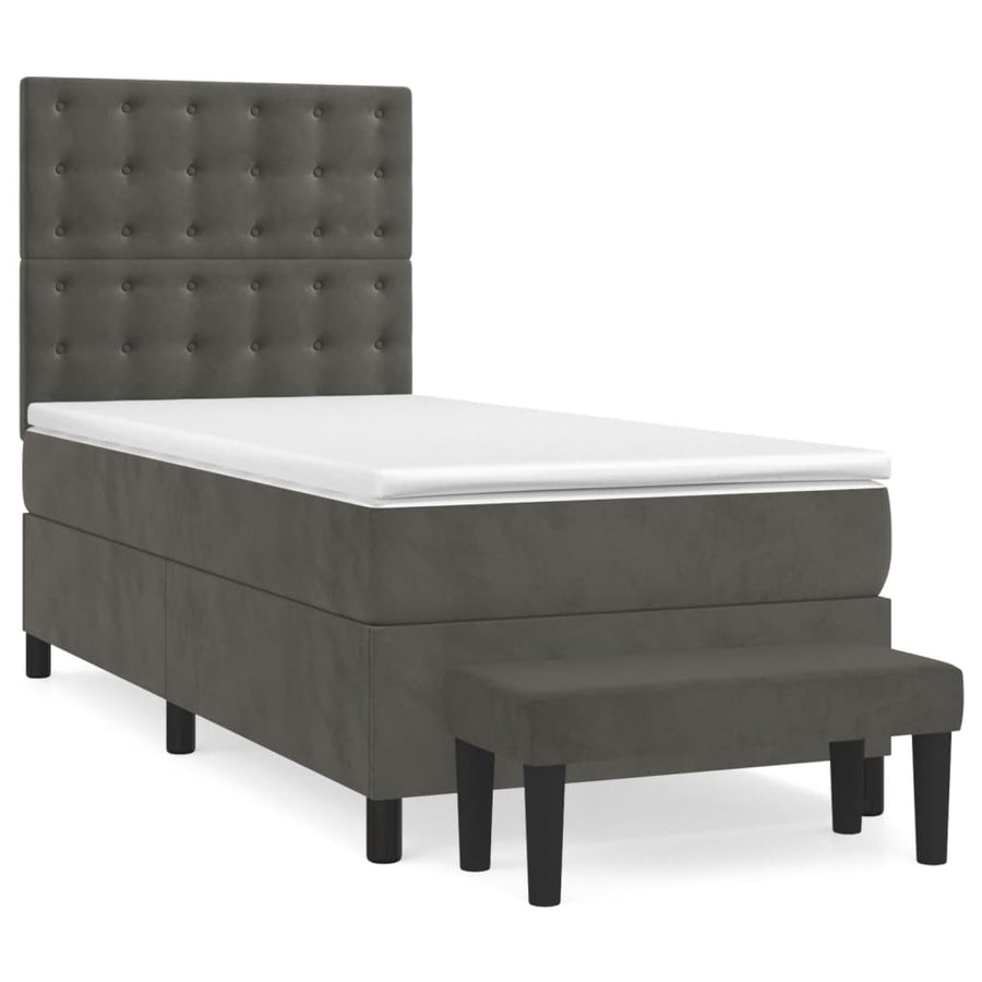 Boxspring Met Matras Fluweel Donkergrijs 90 x 190 cm Knopen