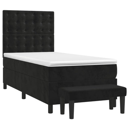 Boxspring Met Matras Fluweel Zwart 90X190 Cm 90 x 190 cm Knopen