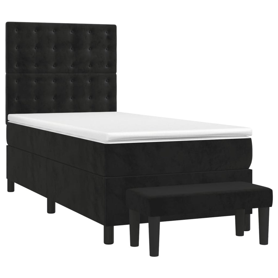 Boxspring Met Matras Fluweel Zwart 90X190 Cm 90 x 190 cm Knopen