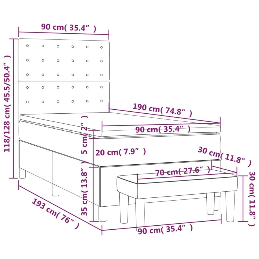 Boxspring Met Matras Fluweel Donkergroen 90X190 Cm 90 x 190 cm Knopen