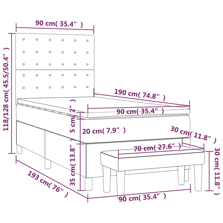 Boxspring Met Matras Fluweel Roze 90X190 Cm 90 x 190 cm Knopen