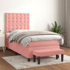 Boxspring Met Matras Fluweel Roze 90X190 Cm 90 x 190 cm Knopen