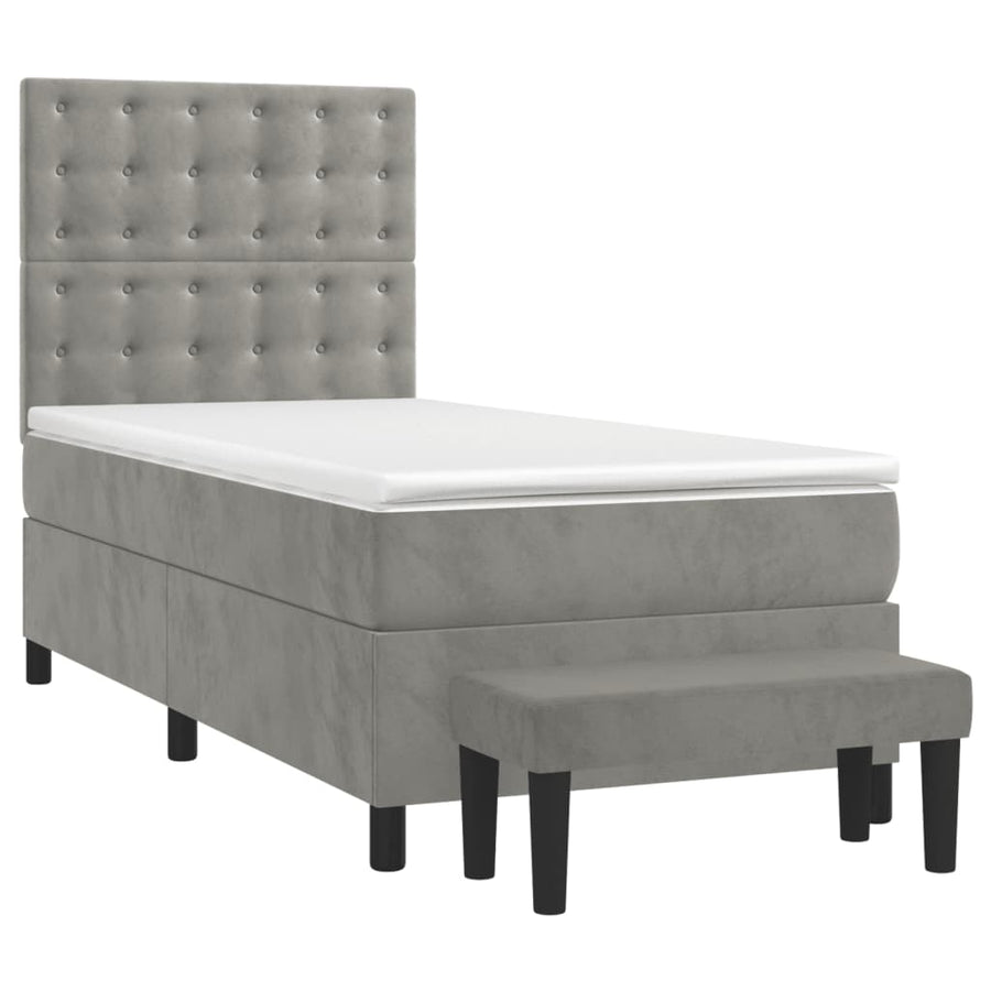 Boxspring Met Matras Fluweel Lichtgrijs 90 x 200 cm Knopen