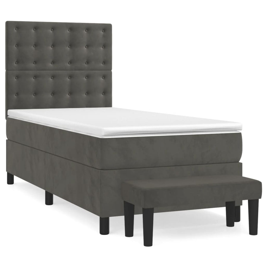 Boxspring Met Matras Fluweel Donkergrijs 90 x 200 cm Knopen