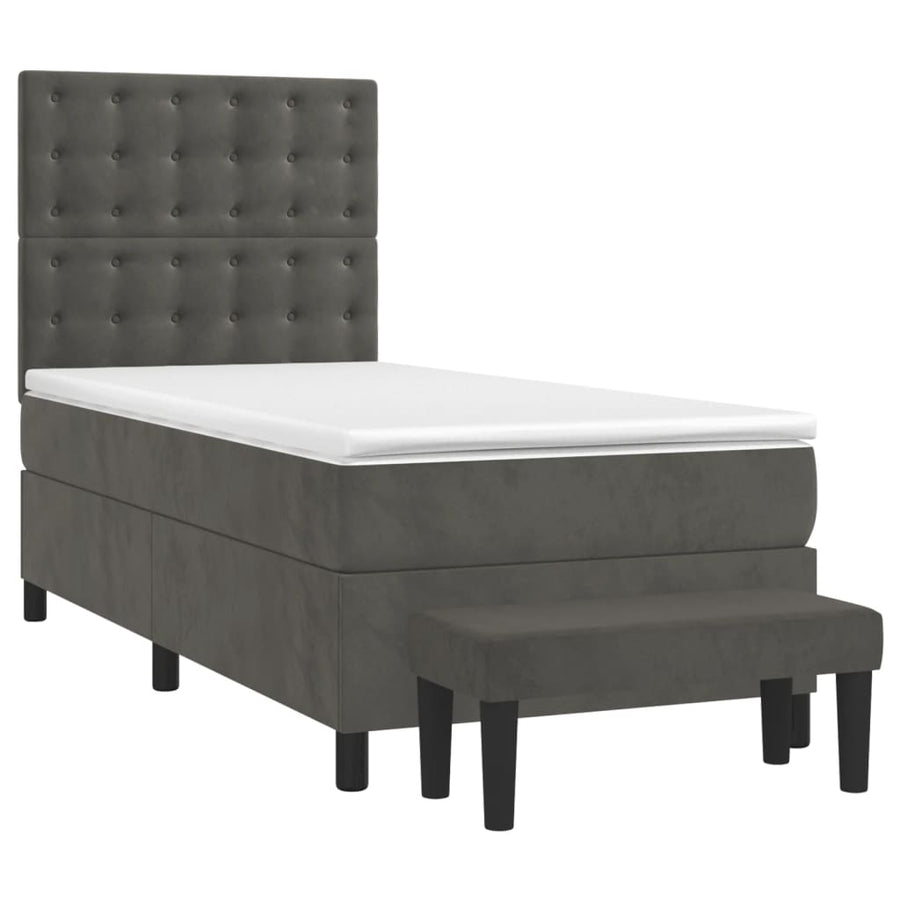 Boxspring Met Matras Fluweel Donkergrijs 90 x 200 cm Knopen