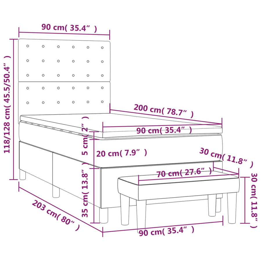 Boxspring Met Matras Fluweel Donkergrijs 90 x 200 cm Knopen