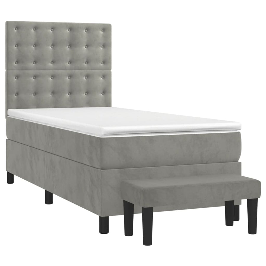 Boxspring Met Matras Fluweel Lichtgrijs 100 x 200 cm Knopen