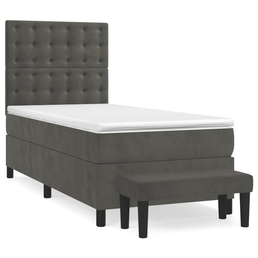 Boxspring Met Matras Fluweel Donkergrijs 100 x 200 cm Knopen