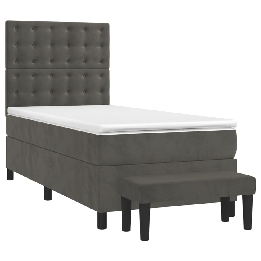 Boxspring Met Matras Fluweel Donkergrijs 100 x 200 cm Knopen