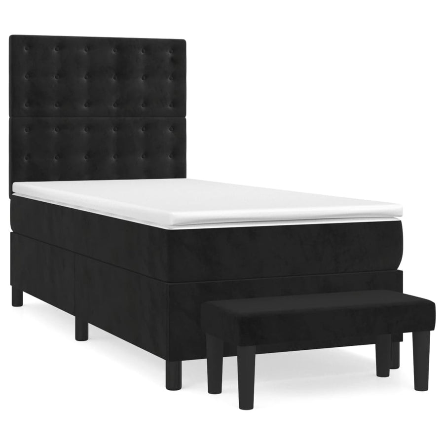 Boxspring Met Matras Fluweel Zwart 100 x 200 cm Knopen