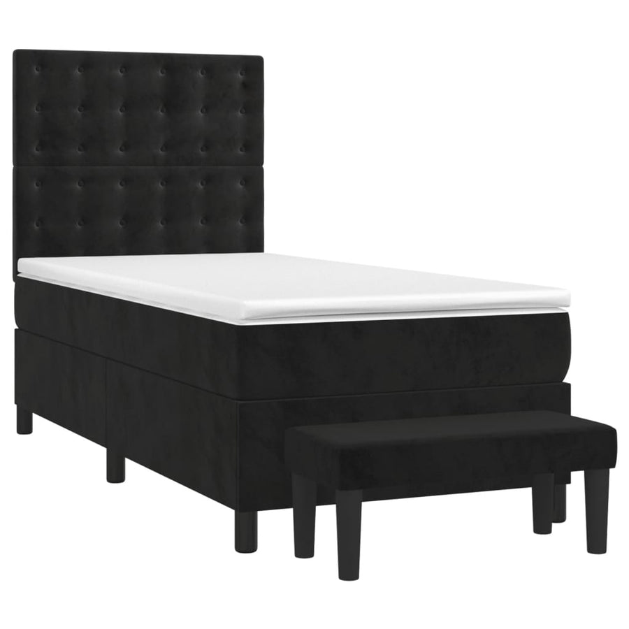 Boxspring Met Matras Fluweel Zwart 100 x 200 cm Knopen