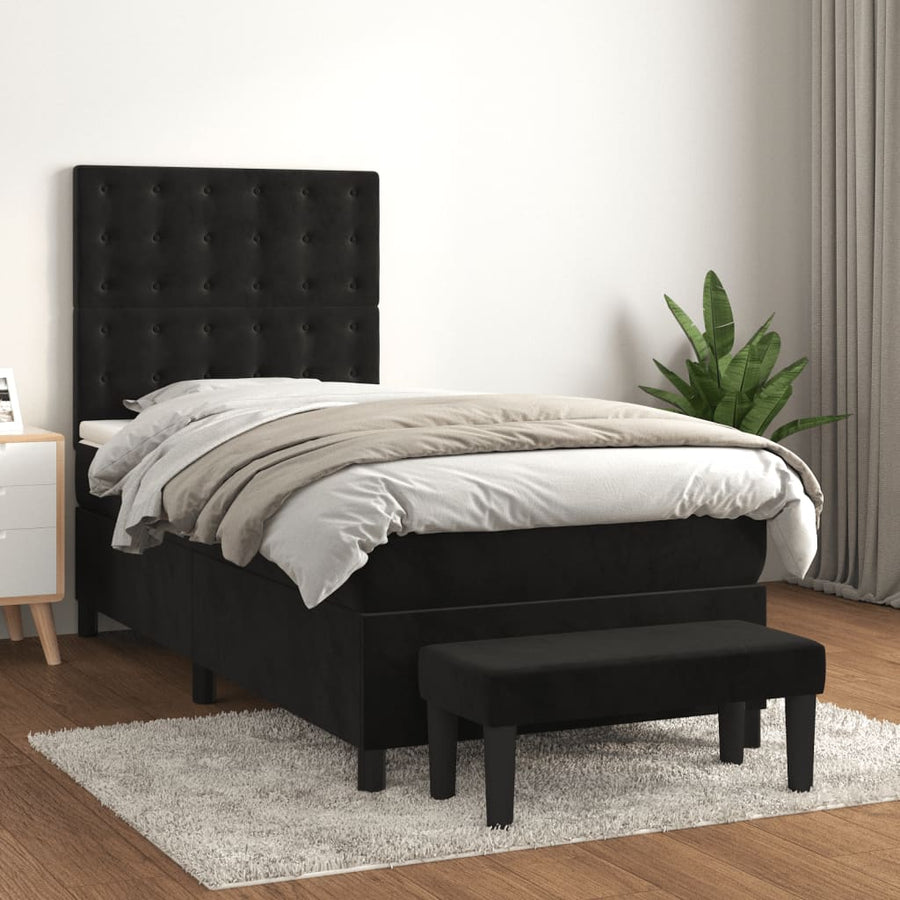 Boxspring Met Matras Fluweel Zwart 100 x 200 cm Knopen