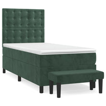 Boxspring Met Matras Fluweel Donkergroen 100X200 Cm 100 x 200 cm Knopen