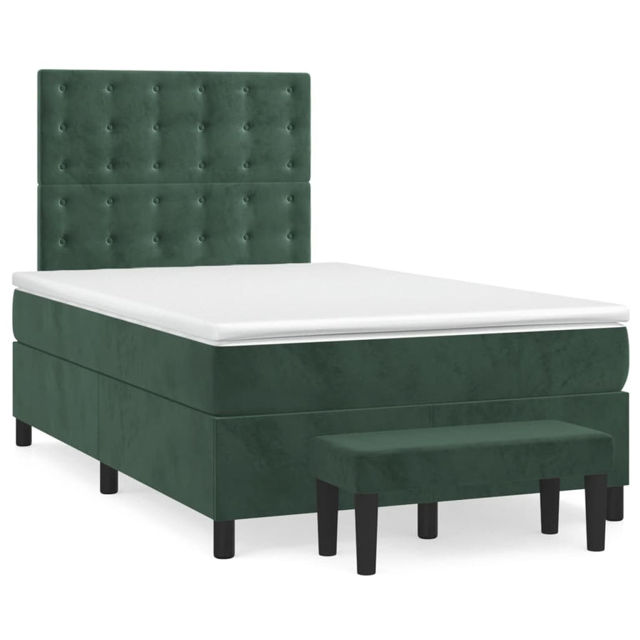Boxspring Met Matras Fluweel Donkergroen 120X200 Cm 120 x 200 cm Knopen
