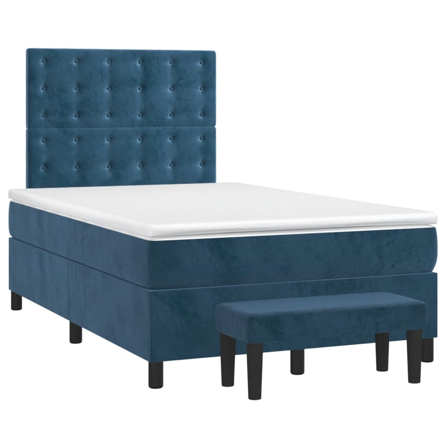 Boxspring Met Matras Fluweel Donkerblauw 120 x 200 cm Knopen
