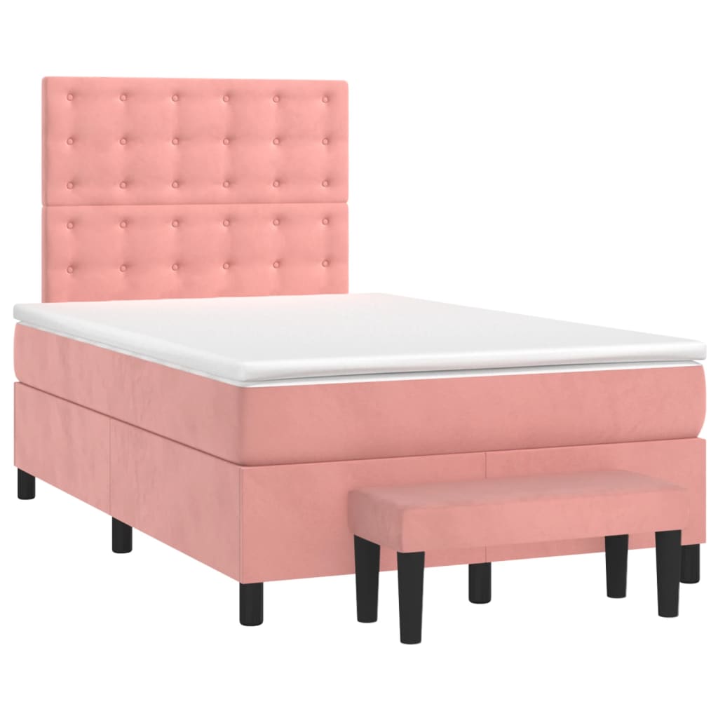 Boxspring Met Matras Fluweel Roze 120 x 200 cm Knopen