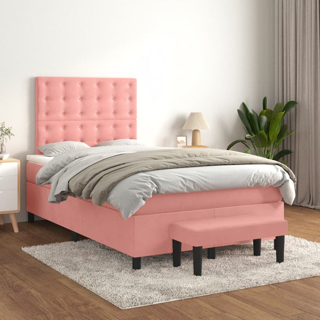 Boxspring Met Matras Fluweel Roze 120 x 200 cm Knopen