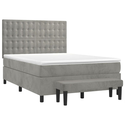 Boxspring Met Matras Fluweel Lichtgrijs 140 x 190 cm Knopen