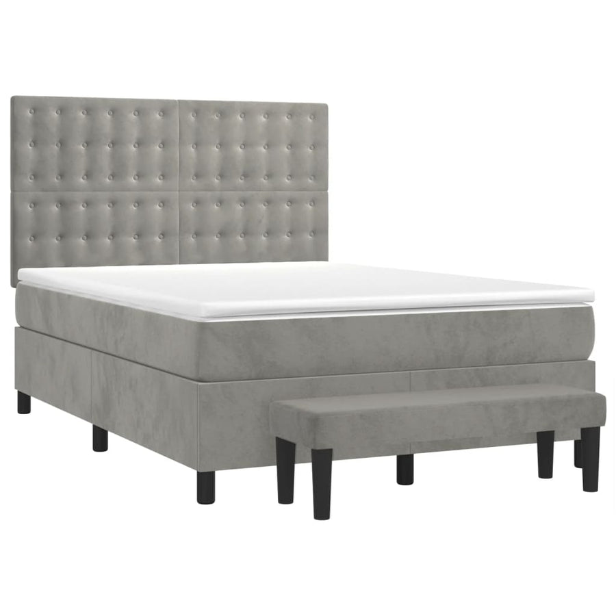 Boxspring Met Matras Fluweel Lichtgrijs 140 x 190 cm Knopen