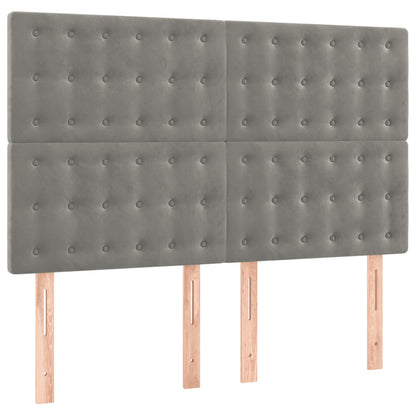 Boxspring Met Matras Fluweel Lichtgrijs 140 x 190 cm Knopen