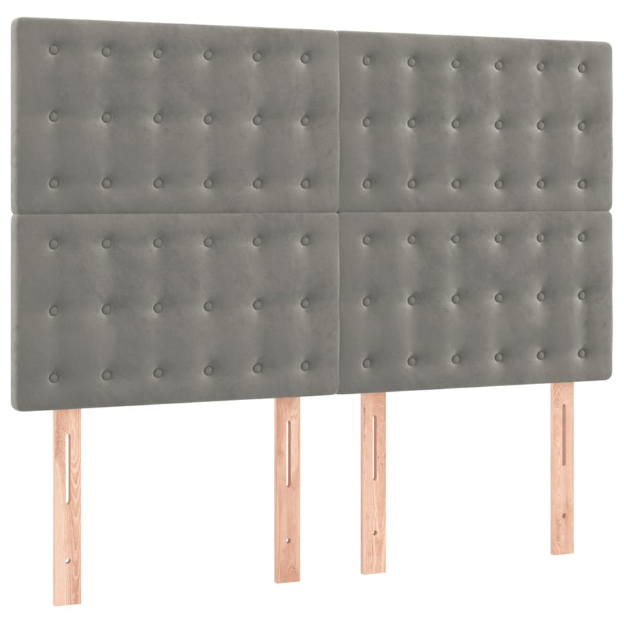 Boxspring Met Matras Fluweel Lichtgrijs 140 x 190 cm Knopen