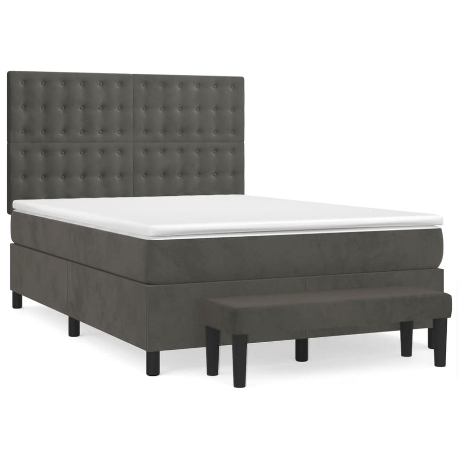 Boxspring Met Matras Fluweel Donkergrijs 140 x 190 cm Knopen