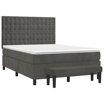 Boxspring Met Matras Fluweel Donkergrijs 140 x 190 cm Knopen