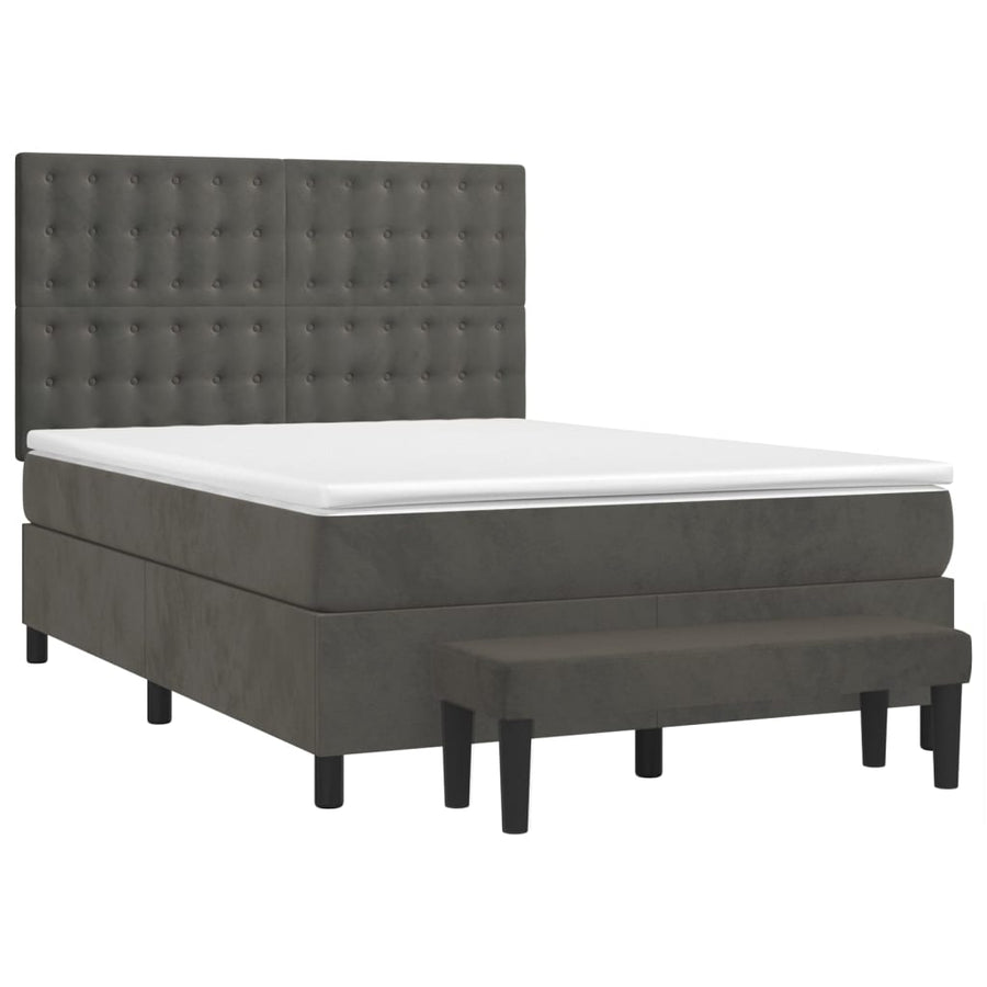 Boxspring Met Matras Fluweel Donkergrijs 140 x 190 cm Knopen